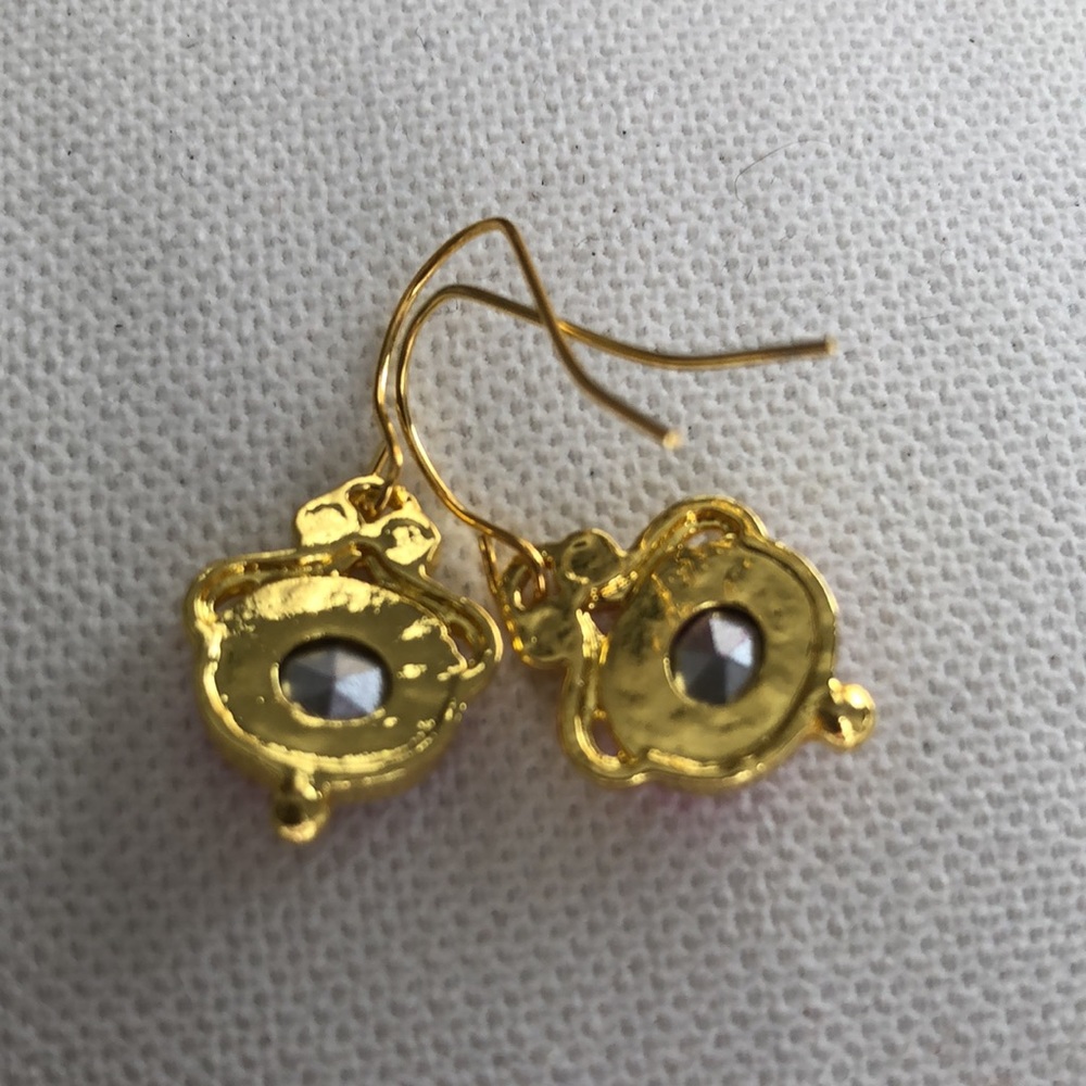 💓Fuchsia & Blue Crystals gold tone dangle earrings - Picture 2 of 3